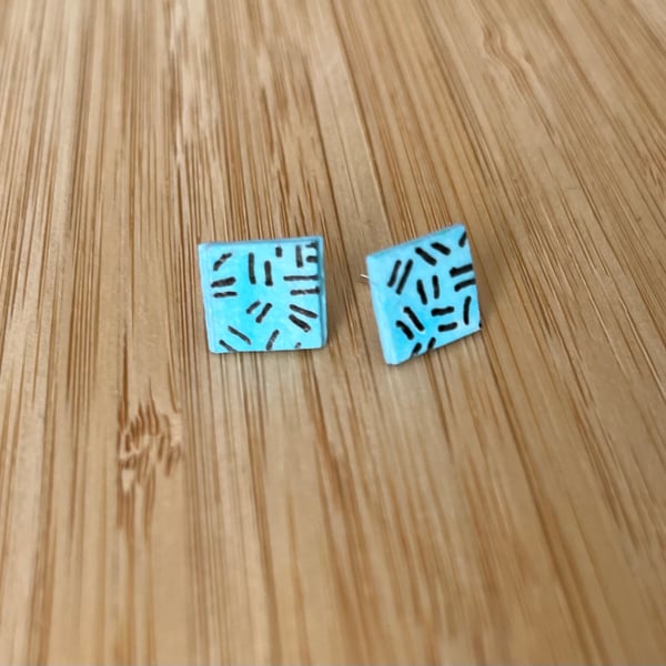 1 CM Square Stud Hand-painted Paper Earrings
