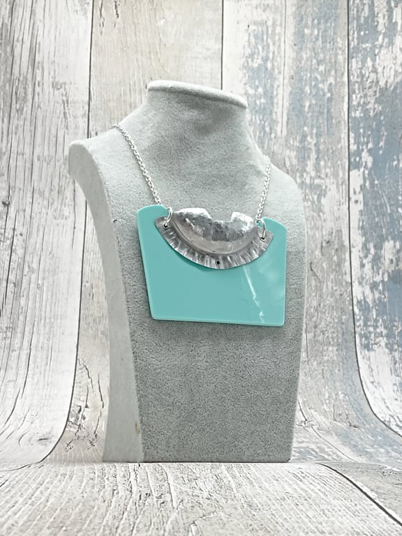 Recycled Aluminium Drink Can, Turquoise Square Acrylic Shape Necklace Pendant