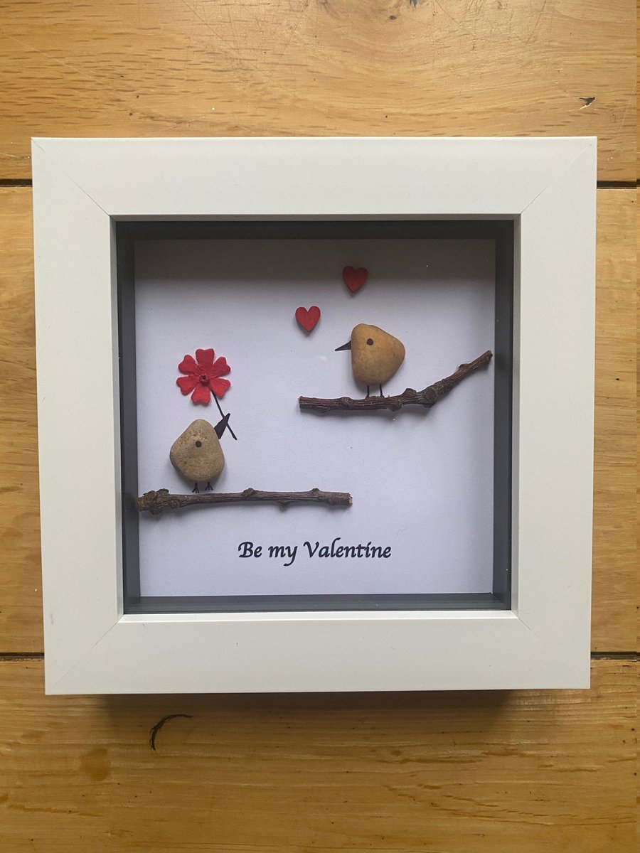 Valentine's Day Pebble Frame, Love Birds Pebble Gift, Be My Valentine Gift, Pers