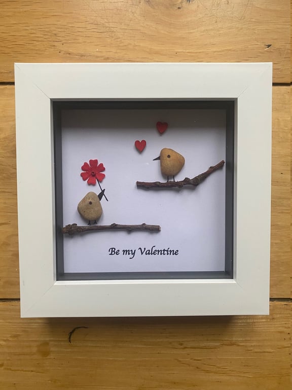 Valentine's Day Pebble Frame, Love Birds Pebble Gift, Be My Valentine Gift, Pers