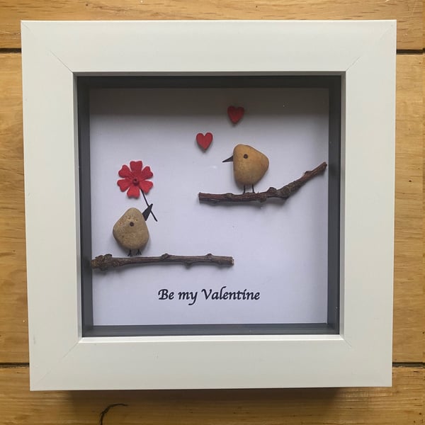 Valentine's Day Pebble Frame, Love Birds Pebble Gift, Be My Valentine Gift, Pers