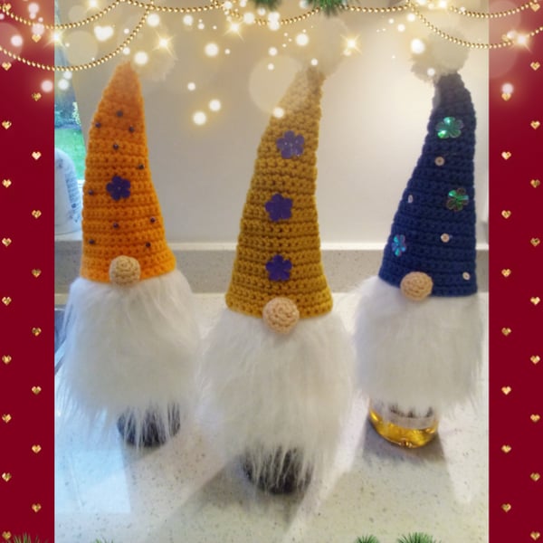 Crocheted gnome bottle covers