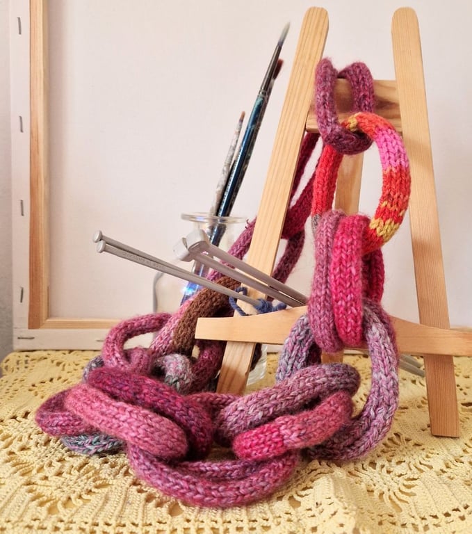 Unique arty boho knitted chain necklace