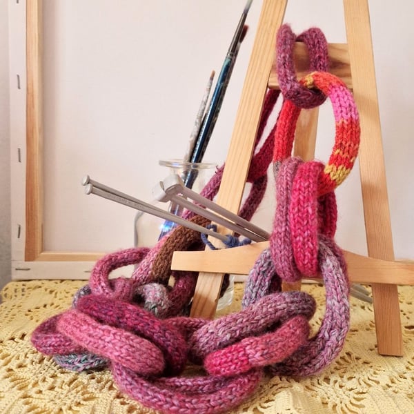 Unique arty boho knitted chain necklace