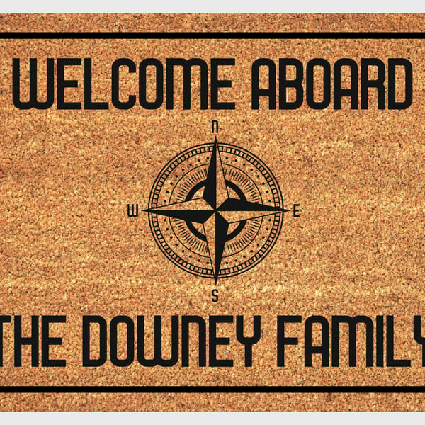 Welcome Aboard Doormat - Personalized Boat Welcome Mat - 3 Sizes