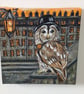 Tawny owl with his Bowler hat and walking cane Original Painting - Image 7