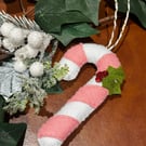 Festive Pink Felt Candy Cane Decoration 