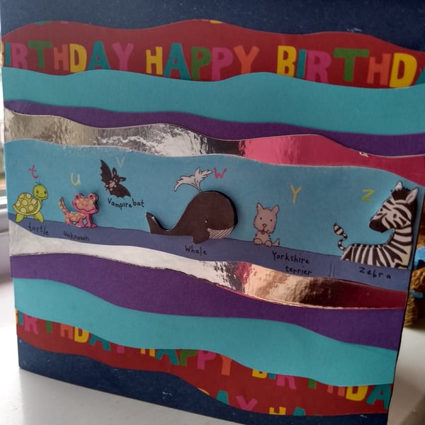 Children's animal alphabet personalised birthday card