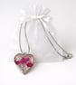 Hearts in Bloom Necklace. Resin Floral Heart Pendant.  