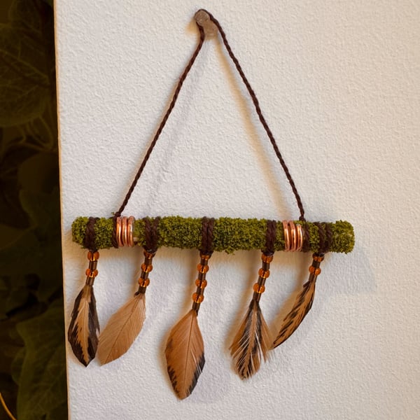 Miniature 1:12 mossy feather wall hanging 