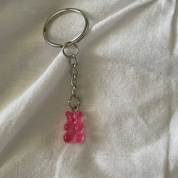 Hot pink gummy bear keychain