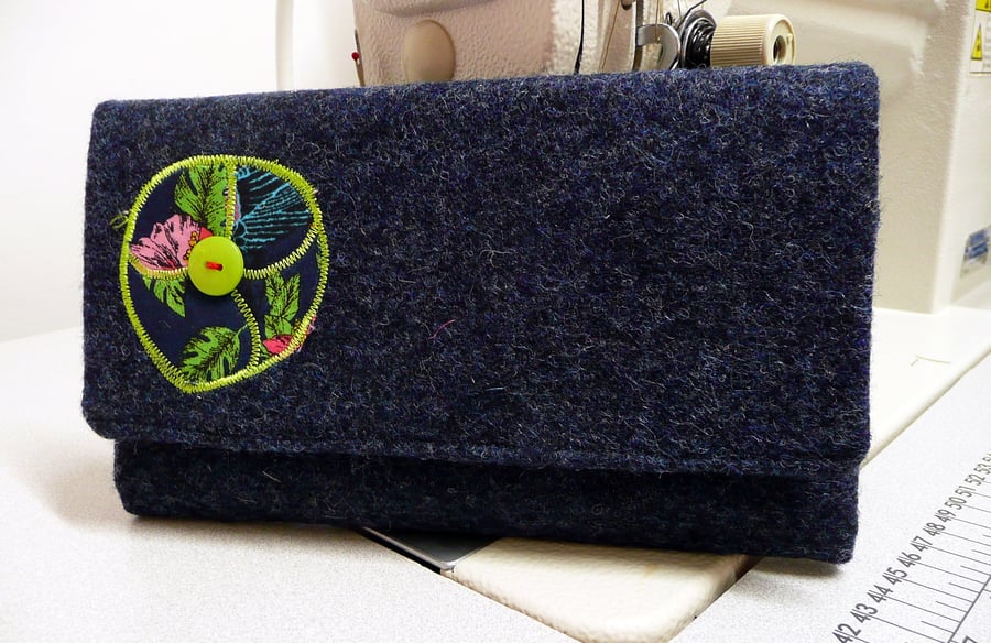 Navy tweed wallet, bi fold wallet, ladies purse