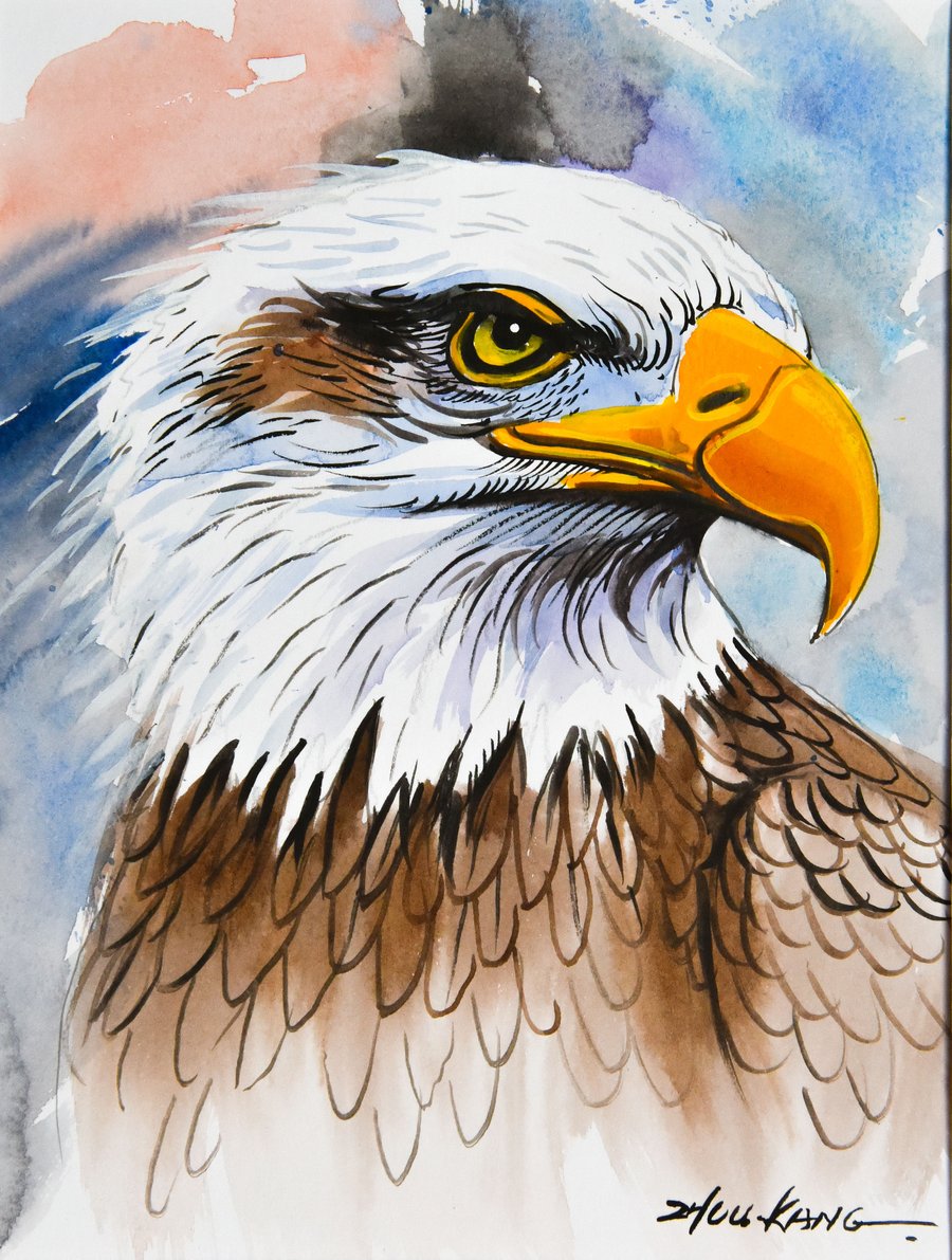 Watercolour Painting of Eagle on Paper and Framed (One of a Kind)