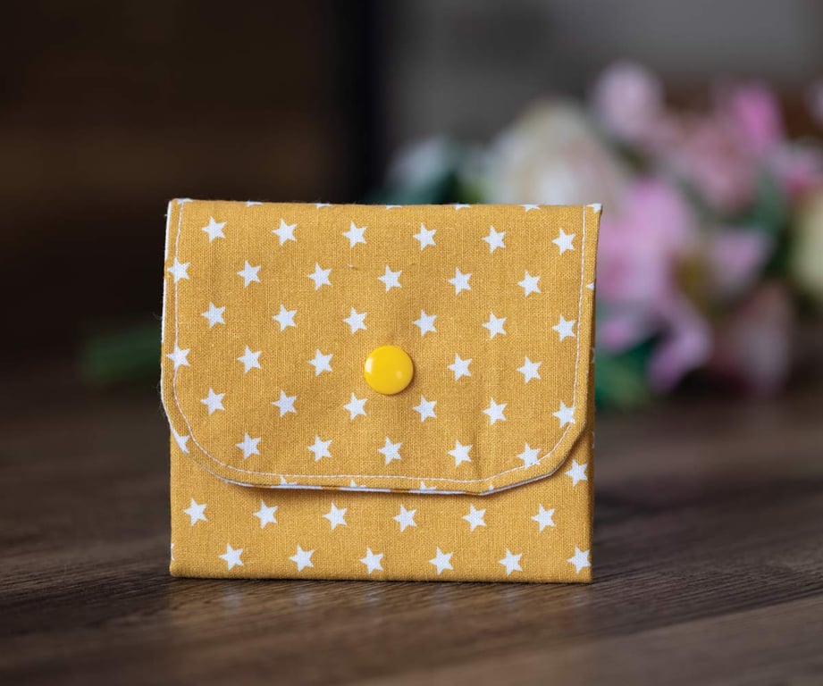 Handmade Coin Purse, Wallet Card Holder, Mini Wallet-Yellow Stars-CP03