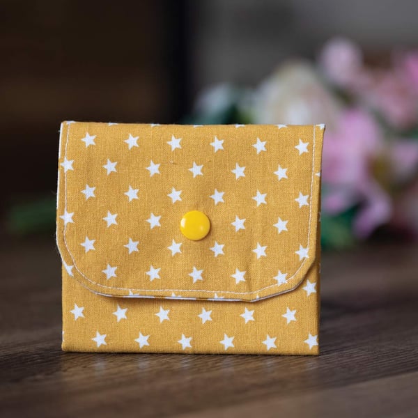 Handmade Coin Purse, Wallet Card Holder, Mini Wallet-Yellow Stars-CP03