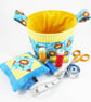 Bright and Cheerful Patchwork Table Top Sewing Basket and Pincushion Set - Image 2