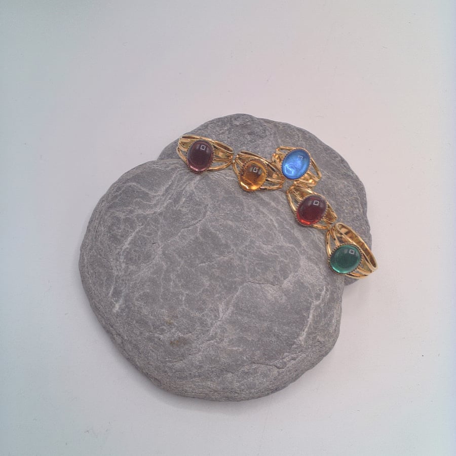  Adjustable Cabochon Gold Plated Ring with a Choice of Colour, Gift for Her 