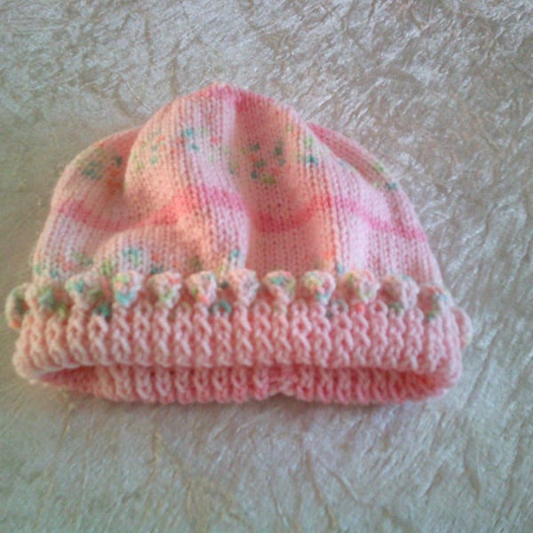 Random Pinks Child's Hat with Bobble edging