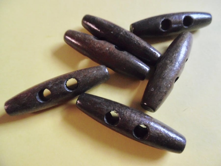 10 Dark BrownToggle Duffle 5cm Wood Buttons  2 holes
