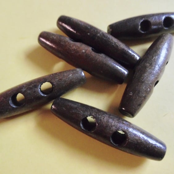 10 Dark BrownToggle Duffle 5cm Wood Buttons  2 holes