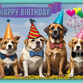 Happy Birthday Party Dogs Greeting Card A5