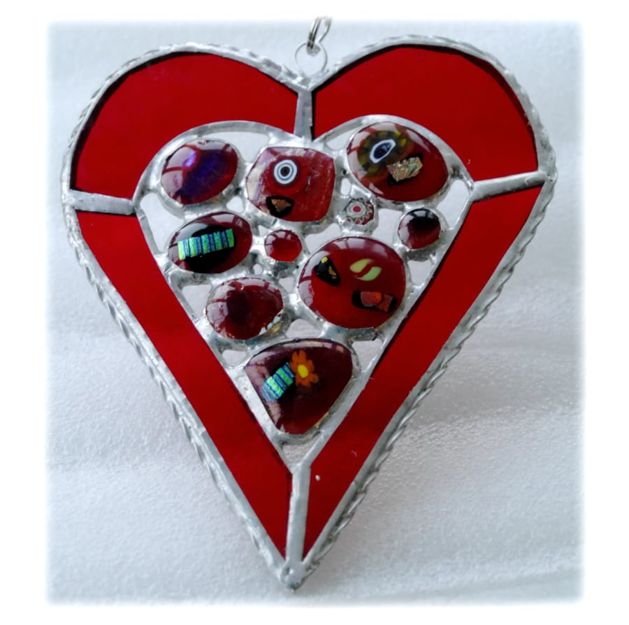 Heart Suncatcher Stained Glass Red Abstract 016