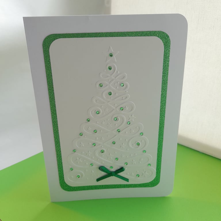 Swirl Embossed Christmas Tree - Green - Handmade