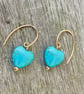9ct Gold Turquoise Heart Drop Earrings Earrings  - Image 1