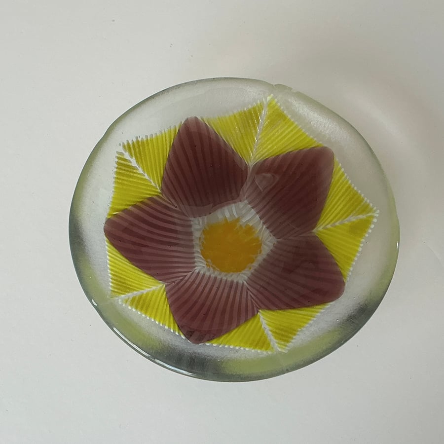 Fused glass small decorative bowl, lilac blossom