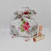 Drawstring bag pink and grey with floral lining