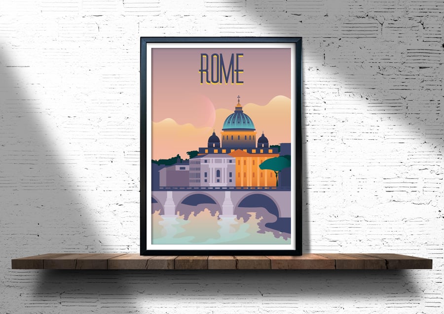 Rome retro travel poster, Rome wall print,  Italy travel poster