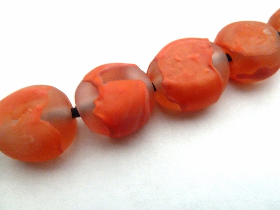 handmade lampwork glass beads, red shards