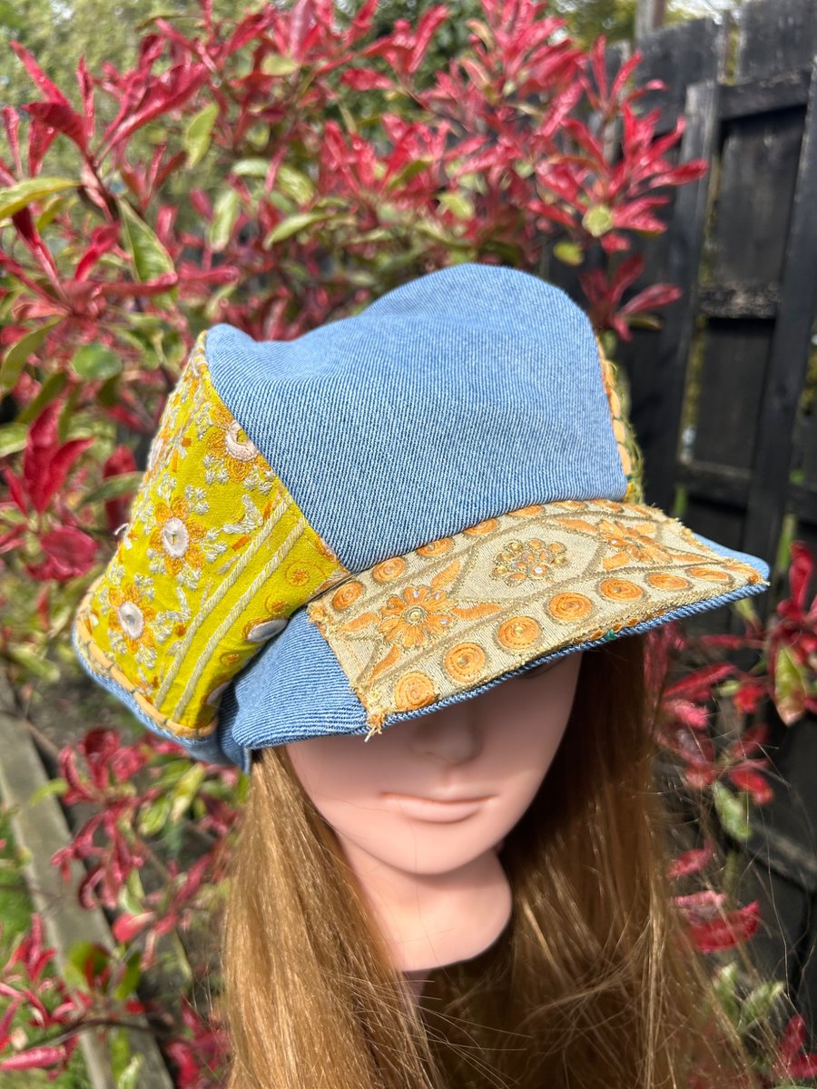 Womens baker boy cap - yellow - Denim