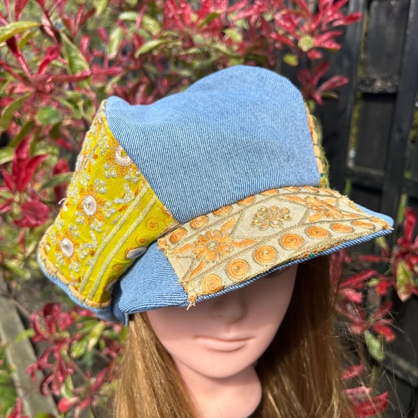 Womens baker boy cap - yellow - Denim