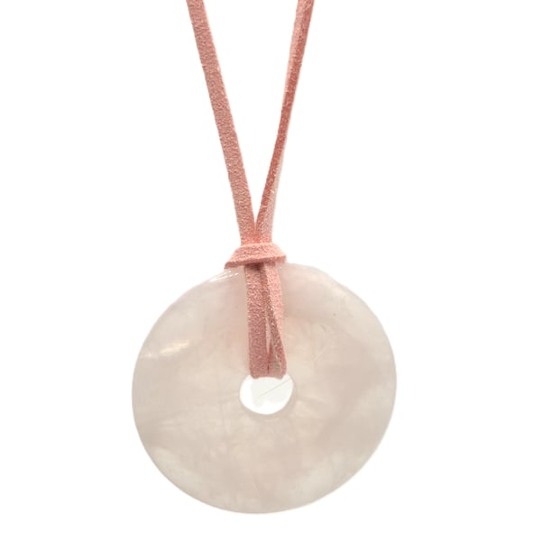 Large rose quartz donut pendant with pink faux leather cord