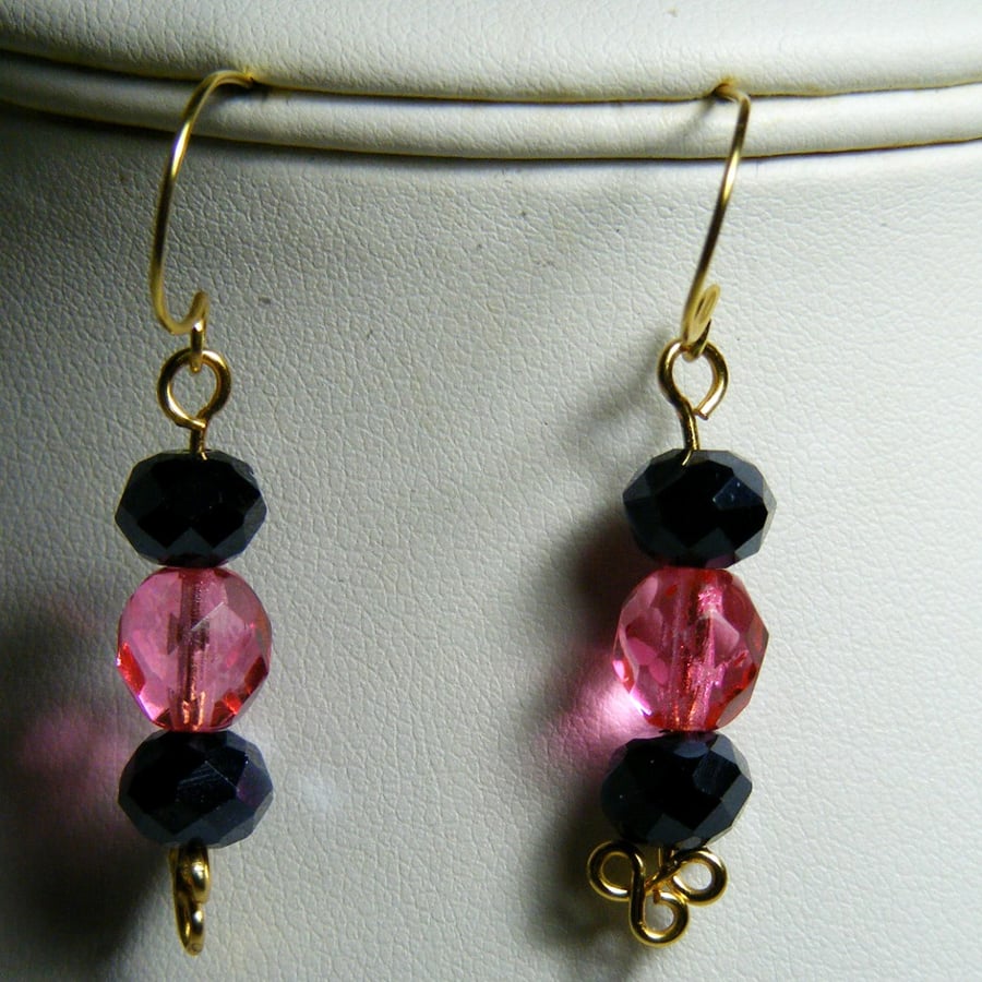 Seconds Sunday Black and Pink Crystal Earrings