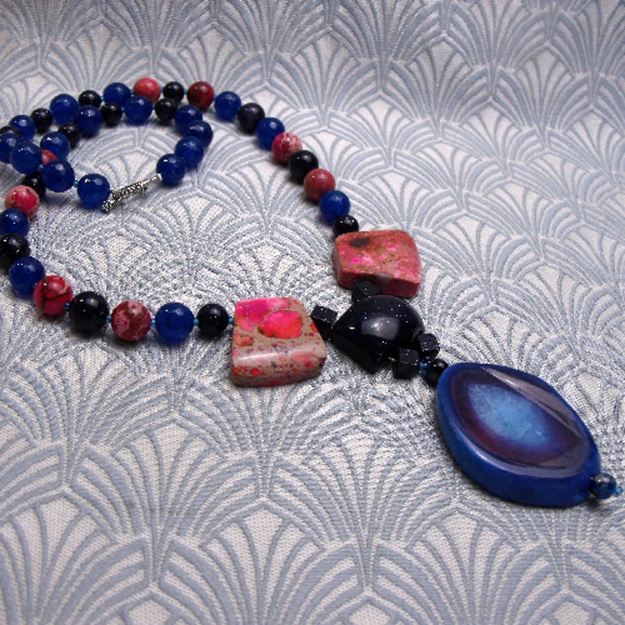 Blue Pendant Necklace, Chunky Blue Necklace, Blue Jewellery CC18