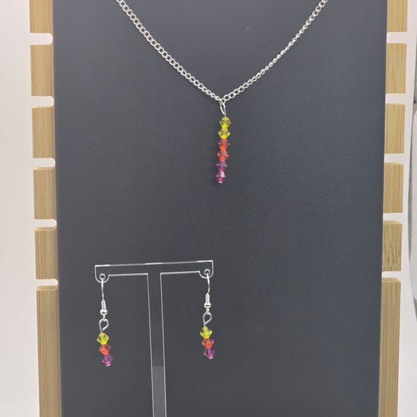 Yellow, Orange and Pink preciosa crystal bicone jewellery set 