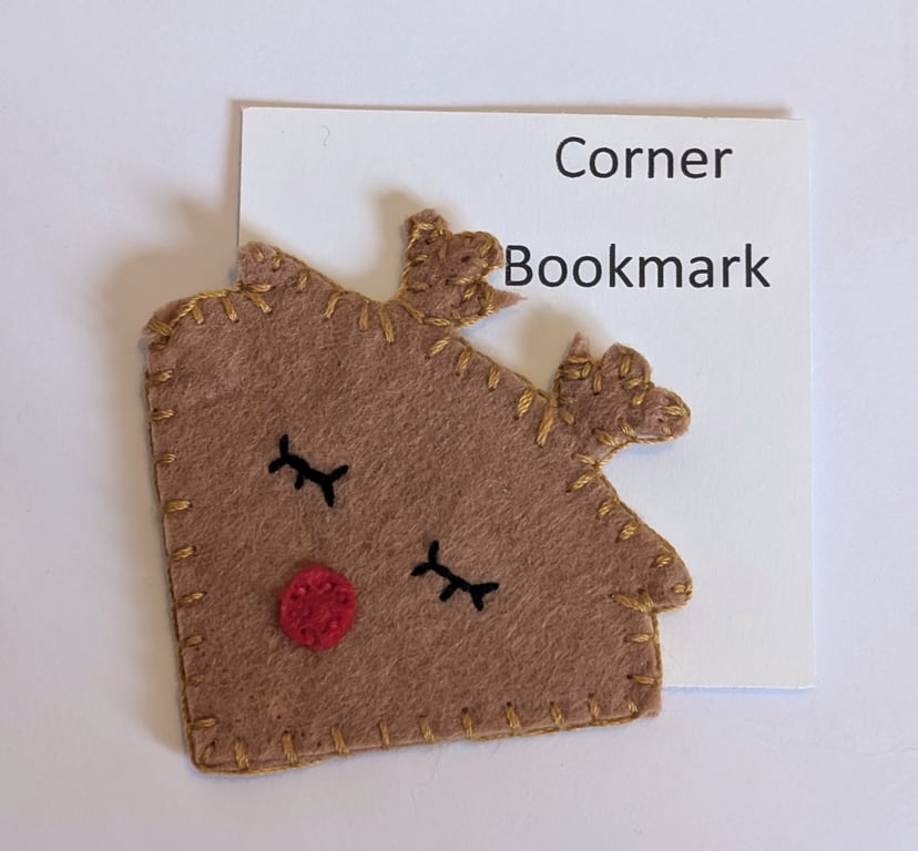 Handmade handsewn felt corner bookmark - reindeer