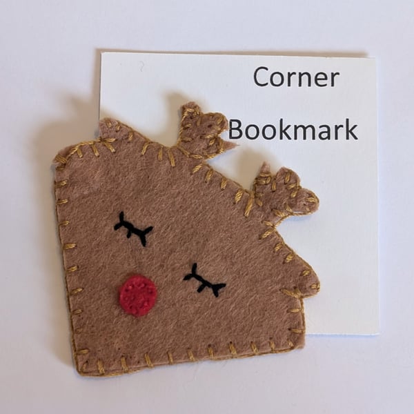 Handmade handsewn felt corner bookmark - reindeer