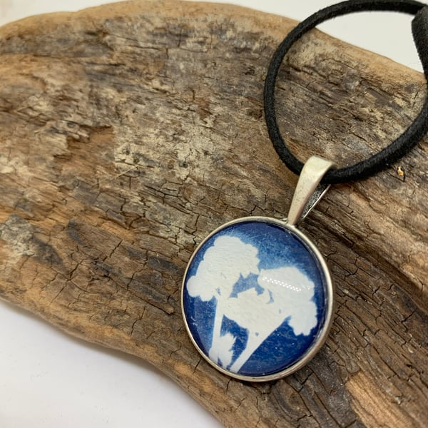 Cyanotype Flowers Pendant Necklace no.3