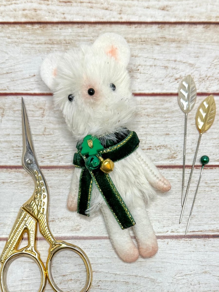 Christmas Mouse Tiny Art Doll Green