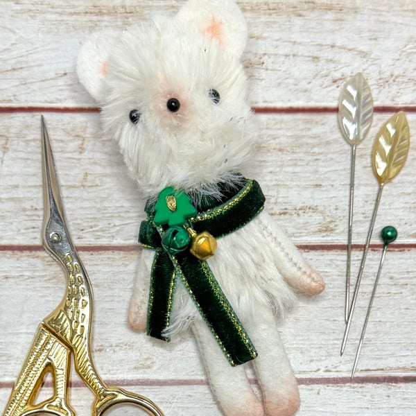 Christmas Mouse Tiny Art Doll Green