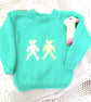 Mint Green Round Neck Chunky Jumper with Teddy Bear Motif for Babies & Toddlers - Image 1