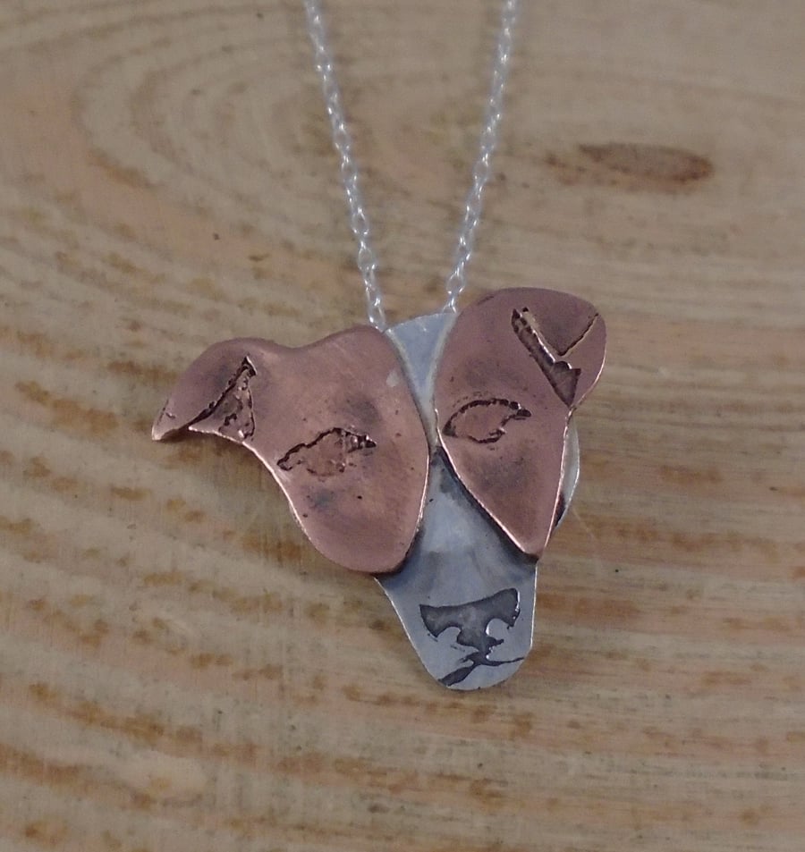 Sterling Silver and Copper Jack Russell Head Necklace