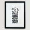 Winter Drifts "Hare" linocut print, framed