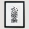 Winter Drifts "Hare" linocut print, framed