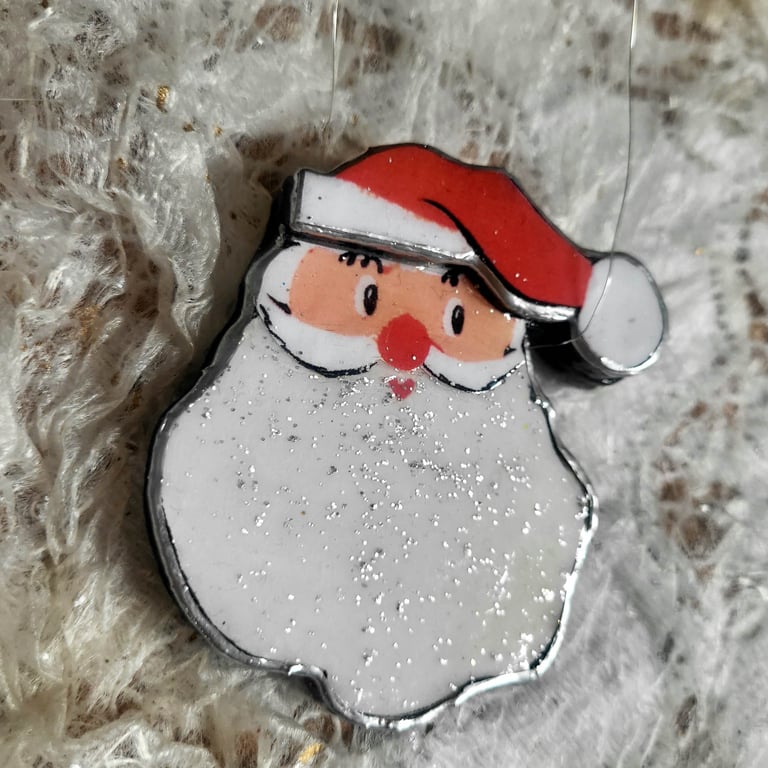 Lovely Festive Santa Father Christmas Glitter Decoration Bauble by EllyMental
