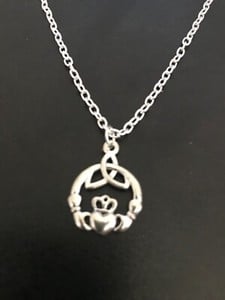 claddagh trinity celtic knot pendant necklace silver plated 18" curb chain