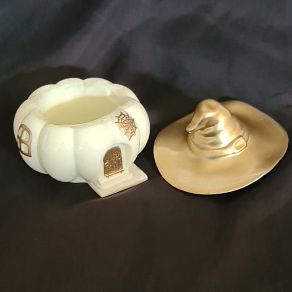 Gorgeous Golden Hat Pumpkin Trinket Box 